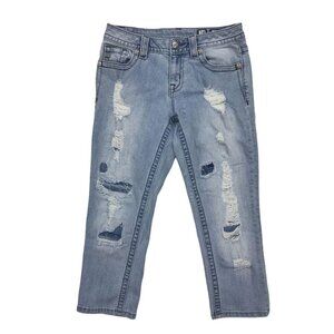 Miss Me Boyfriend Capri Jeans Womens 24 Light Wash Distressed